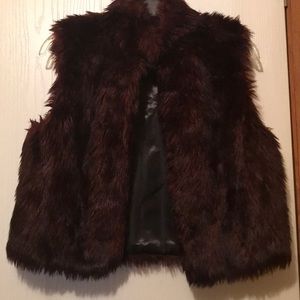 Burgundy and Black Faux Fur Vest